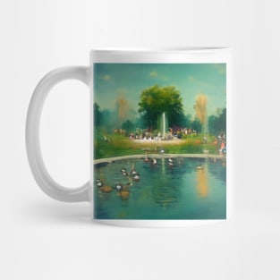 Impressionistic summer water park scene in the style of Monet Mug